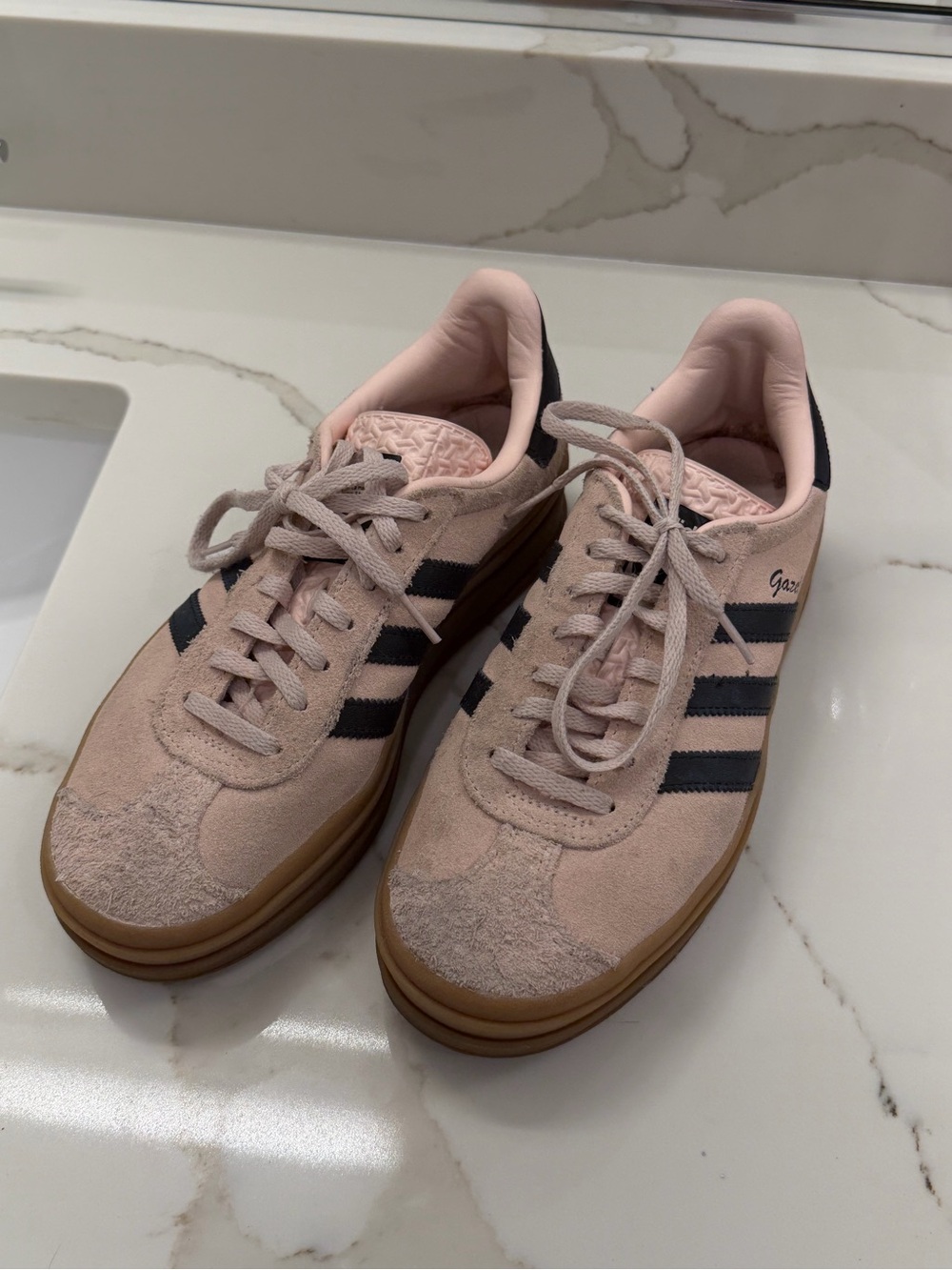 adidas Pink Suede Sneakers with Black Stripes